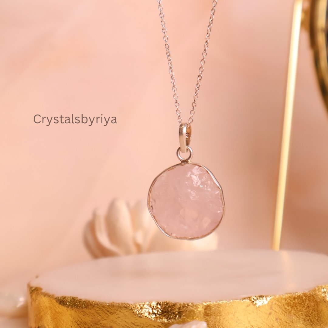 ROSE QUARTZ SILVER PENDANT - alternate view